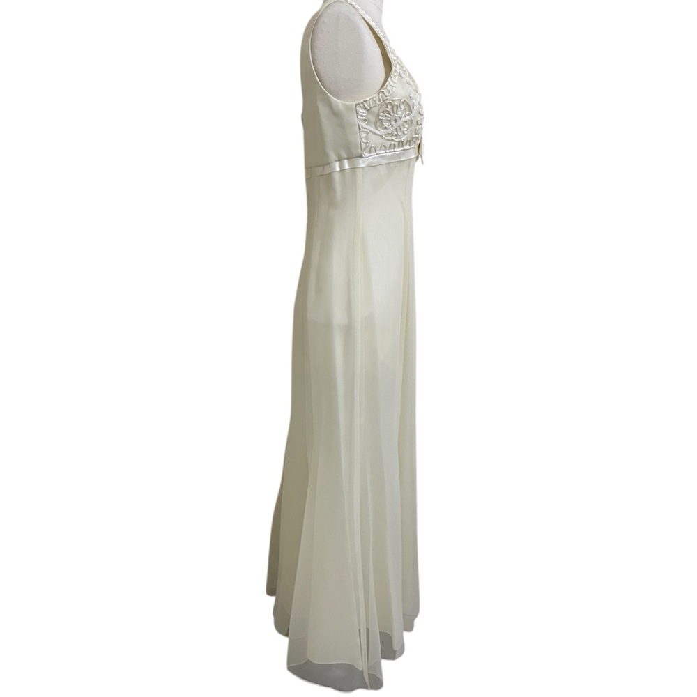 Vintage 90s Ivory Sheath Long Wedding Dress Empire Bust Satin Chiffon Small - Picture 5 of 10